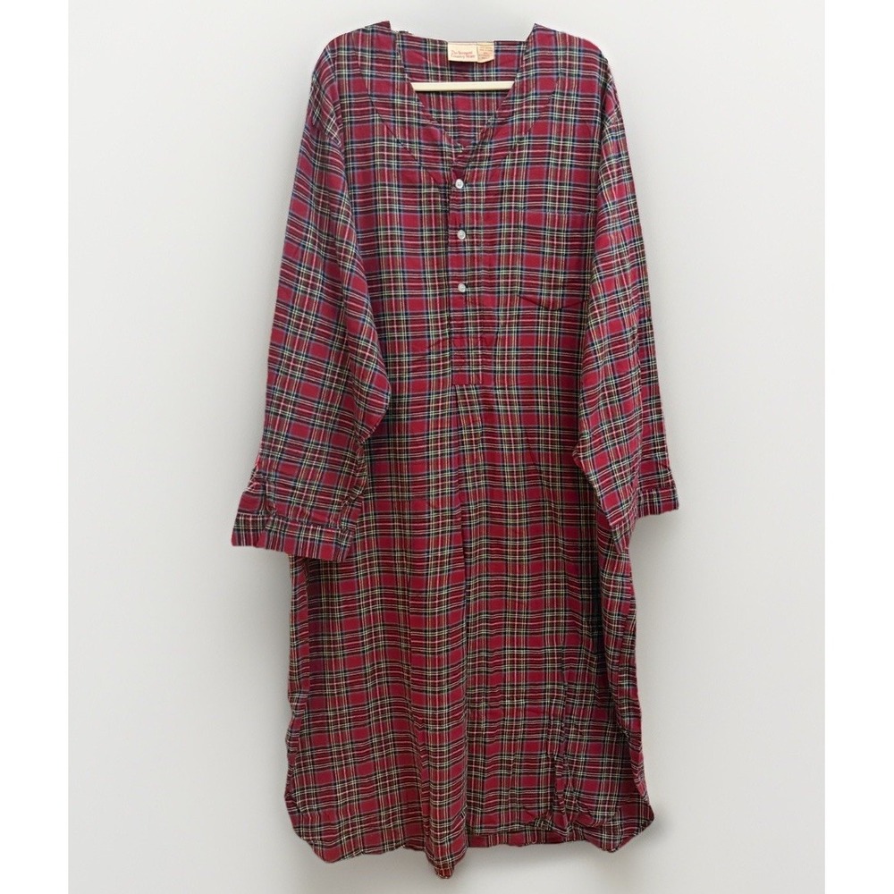 Vermont Country Store Red Plaid Brushed Flannel Men's Nightshirt 2XL Cottage
